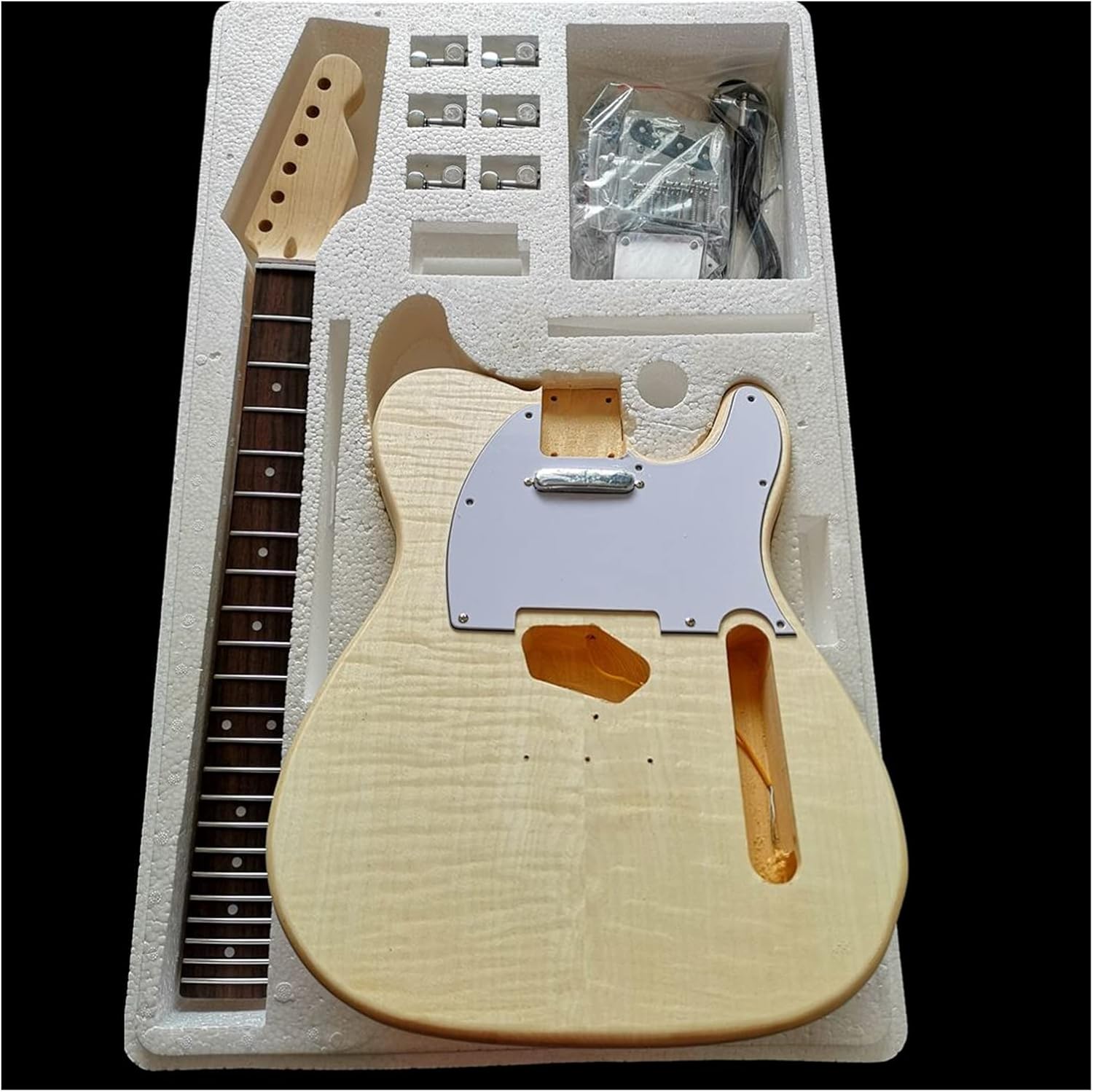 Maple Tiger Pattern Maple Electric Guitar Basswood Body Neck Rosewood Fingerboard DIY Combination Unfinished Guitar Body (Color : 16)
