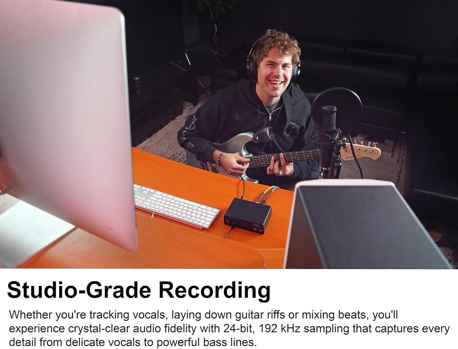 Rockville Bundle: Rockville R-TRACK SOLO Recording USB-C Audio Interface, RCM03 Pro Condenser Microphone, PRO-M50 Studio Headphones (3 Items)