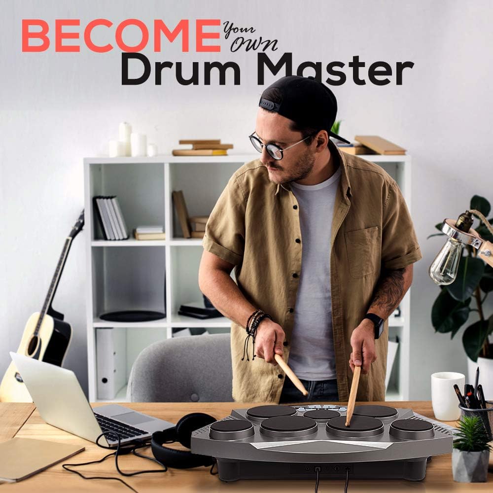 Pyle Pro Electronic Drum Kit - Portable Electric Tabletop Drum Set Machine with Digital Panel, 7 Drum Pads, Hi-Hat/Kick Bass Pedal Controller USB AUX - Tom-Toms, Hi-Hat, Snare Drums, Cymbals