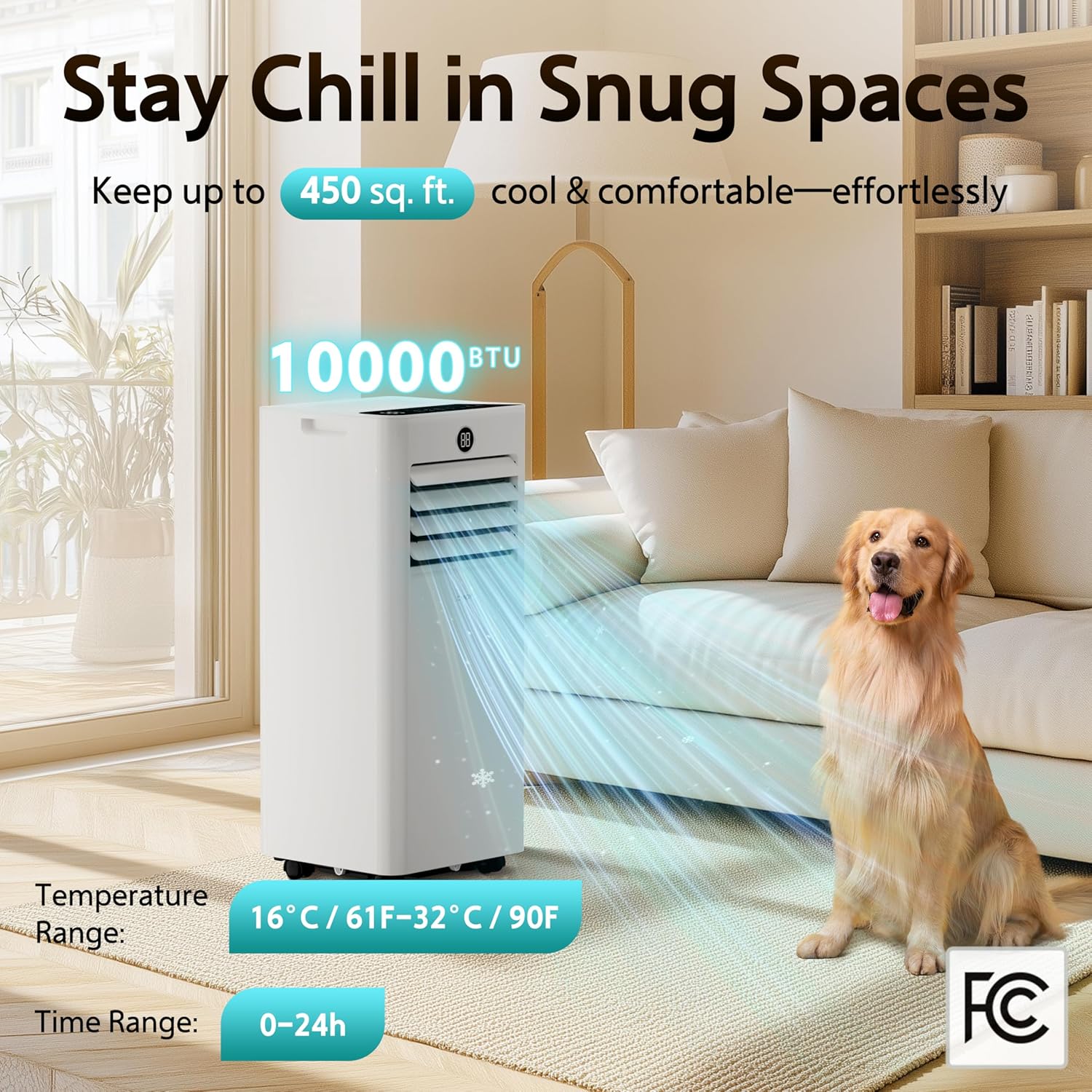 10,000 BTU Portable Air Conditioner for Rooms up to 450 Sq.Ft, 4-in-1 Cooling/Dry/Fan/Sleep Mode, Remote Control, High Low Speed, Window Kit Included, White