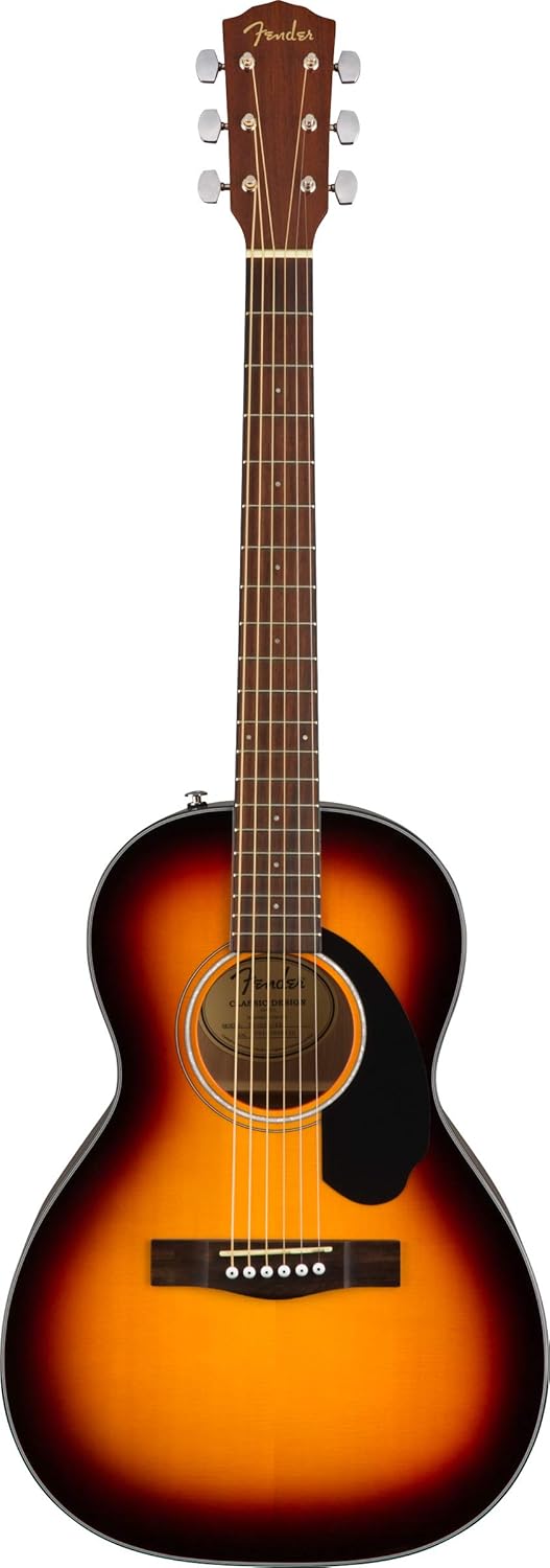 Fender CP-60S Solid Top Parlor Size Acoustic Guitar Bundle with Gig Bag, Tuner, Strap, Strings, Picks, Fender Play Online Lessons, and Austin Bazaar Instructional DVD - Sunburst