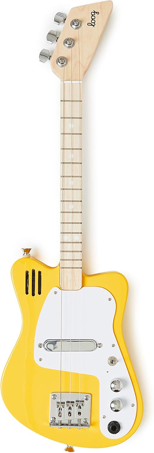 Loog Mini Electric kids Guitar for Beginners built-in Amp Ages 3+ Learning App and Lessons Included Yellow