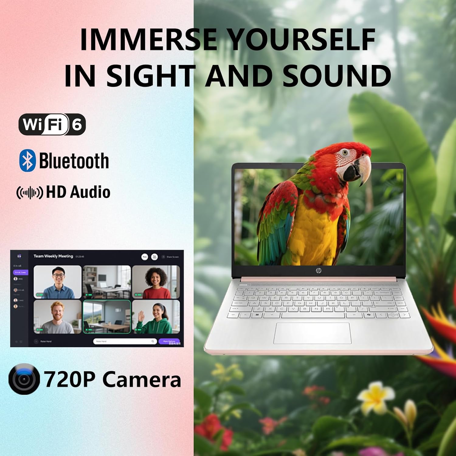 HP 14 Inch Laptop Student Business, Microsoft 365, Copilot AI, IntelN150, 16GB RAM, 1.1TB Storage(128GB UFS+1TB Cloud Storage), 11-Hr Long Battery Life, Pink Laptop, Alpacatec Accessories