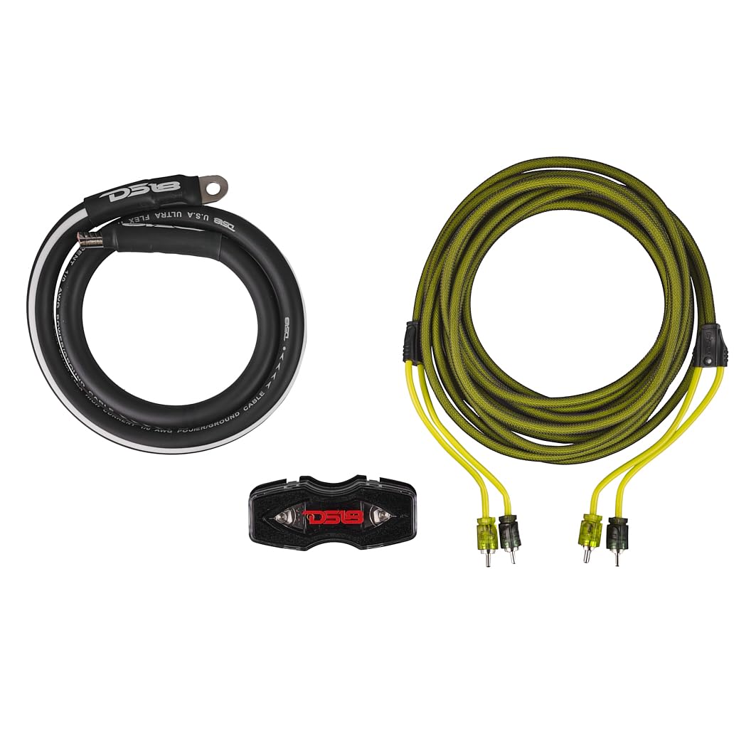 DS18 AKIT0.YL 0-GA Amplifier Installation Wiring Kit with Fuse Holder 250A, Up to 3500 Watts RMS, Ultra Flex Wire, Amp Wire Kit, Amp Wiring Kit 0 Gauge - Yellow