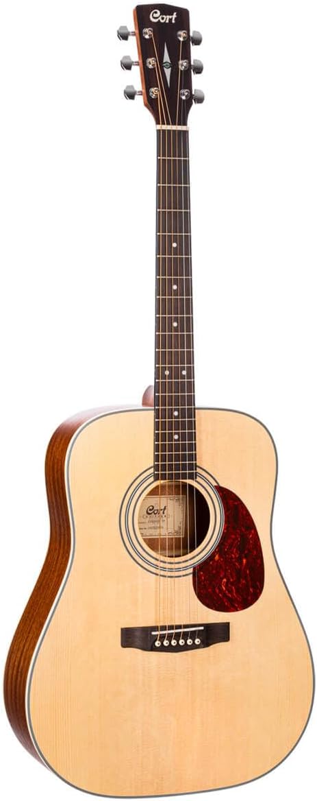 Cort EARTH70OP Dreadnought Acoustic Guitar Solid Spruce Top, Natural Open Pore