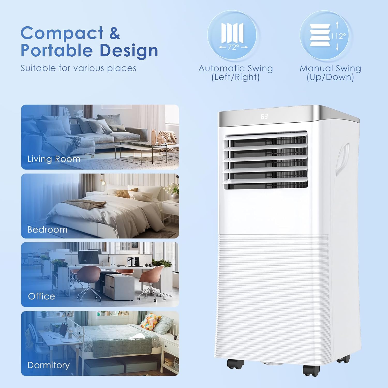 ARLIME 3-IN-1 Portable Air Conditioner, 10000 BTU AC Unit w/Fan & Dehumidifier, 2 Fan Speed, 24H Timer, Low Noise Sleep Mode, Ait Conditioner for Bedroom, Cools up to 350 Sq.ft