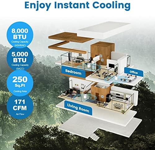 KOTEK Portable Air Conditioners, Cools up to 250 Sq. Ft 4-in-1 AC Unit for Bedroom w/Sleep/Dehumidifier/Fan/Cool Mode, Window Kit/Child Lock, Room Air Conditioner Portable for Home Office (8000 BTU)