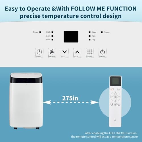 Portable Air Conditioners [High-Efficiency], 10,000 BTU AC Unit for Bedroom with Dehumidifier, Fan, Cooling Modes, Cools Up to 450 Sq. Ft AC Unit, Remote Control, Window Kit, 24-Hour Timer, Easy