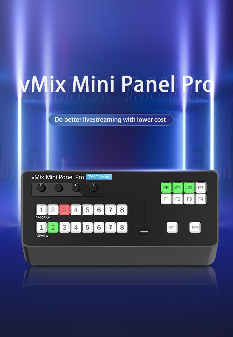 VMix Mini Panel Pro, Professional Video Production Control Surface, 16 Program/Preview Buttons, 4 Function Keys, Black