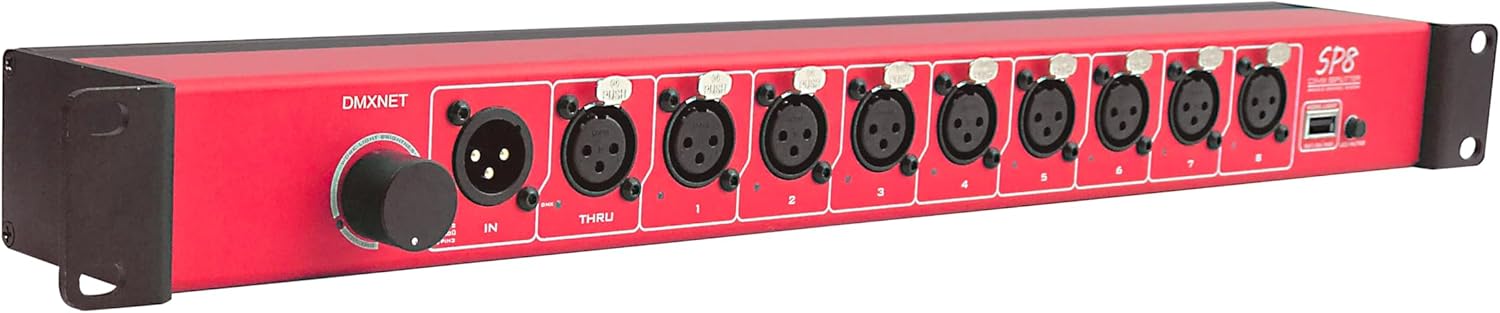 8-port Opto-Isolated DMX Splitter/Amplifier/Isolator, LED Indicator, USB Adjustable Work Light, DMX VIEW Function, Bulit-in Termination, XLR-3PIN,19 Inch Rack Mountable(RDM not Supported)
