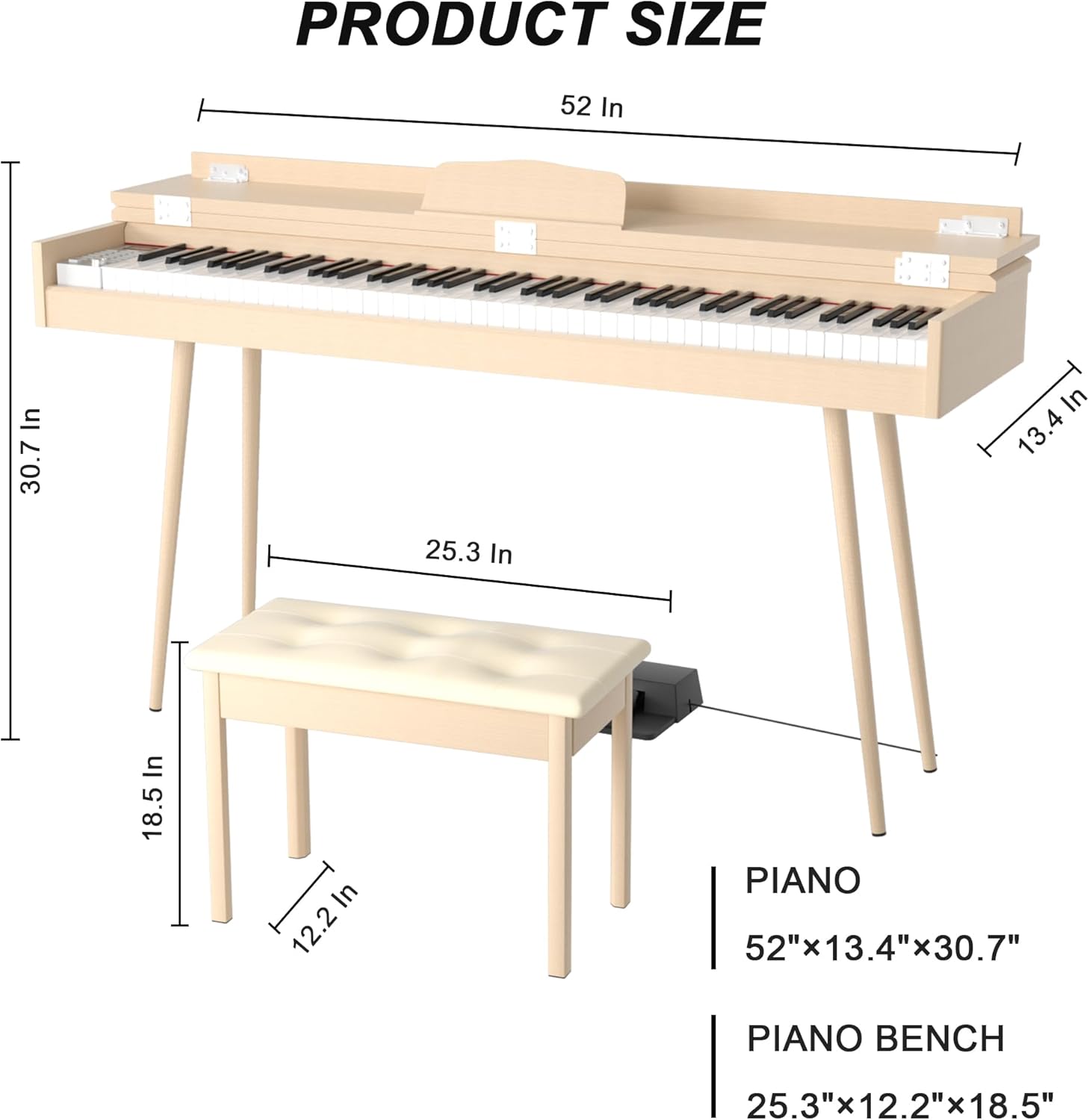 88 Key Full Size Hammer Weighted Digital Piano Keyboard, 88keys Hammer Weighted Electric Multi-Functional Keyboard piano with Stand, Pedal, Power Adapter for Beginner/Leanrner (Piano with Bench Set)