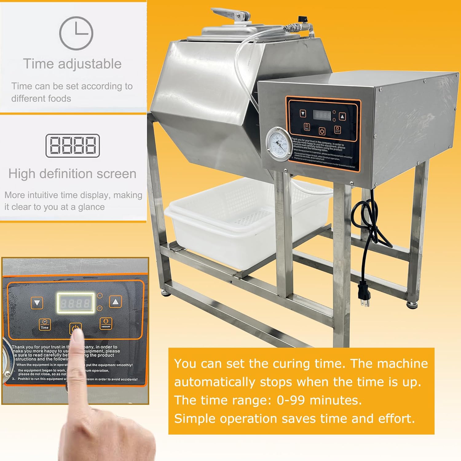 Vacuum Tumbler Marinator Meat Vegetable Marinating Machine 45L Food Vacuum Marinator Fast Marination Process 110V Meat Pickle Machine 360° Rotation with Timer For Chicken Steak Burger Shop