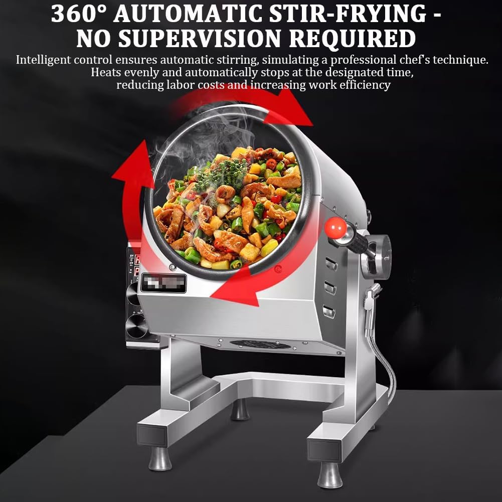 Non-Stick Automatic Cooking Machine, Household Countertop Gas-Powered Stir-Fry Machine, Stainless Steel Drum Stir-Fry Machine, with 4 Timers, Large Capacity Food Processor,36cm Wok