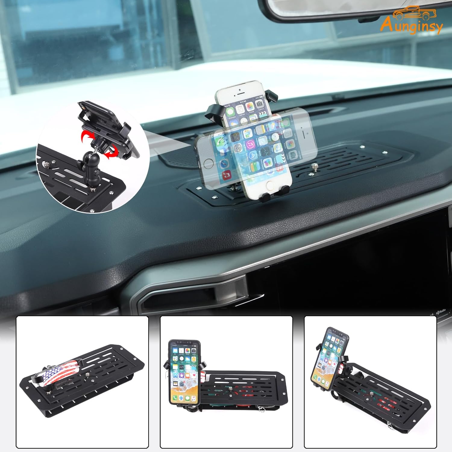 Aunginsy Center Console Dash Storage Tray Compatible with Toyota Tundra/Sequoia 2022-2024 Car Dashboard Storage Box Organizer Holder Tray Dash Storage With Phone Holder Insert Mounted Tray Accessories