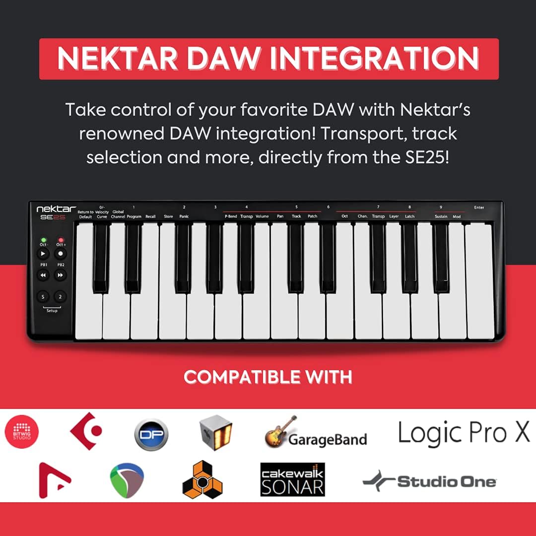 Nektar SE25 | USB MIDI Controller Keyboard with Nektar DAW Integration Black and Behringer U-Phoria UM2 USB Audio Interface Bundle