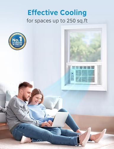 Midea 6,000 BTU Window Air Conditioner, 3-in-1 Cool/Fan/Dehumidifier Window AC Unit, Easycool Air Conditioner with Remote Control, Cools up to 250 Sq. Ft., Fits bedroom, study, office (2024 Upgrade) (Renewed)
