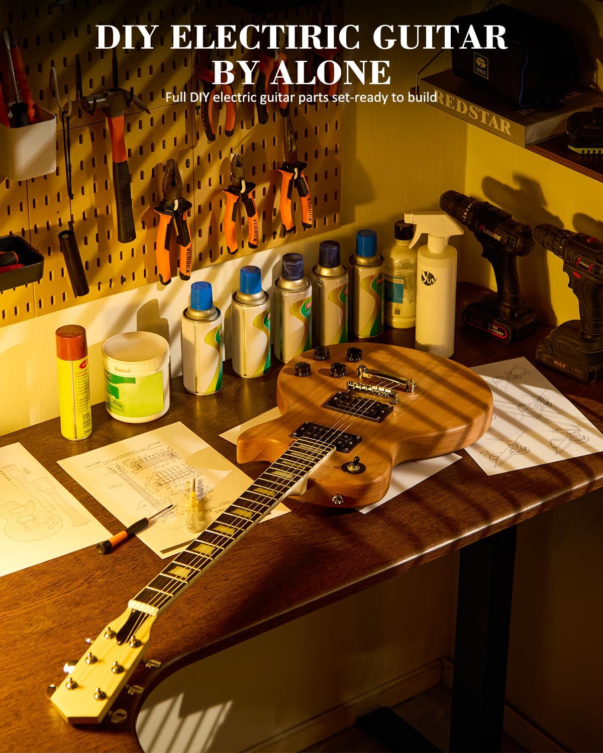 STRICH DIY Electric Guitar Kit, LP Style Mahogany Body & Maple Neck Guitar with HH Pickups, Easy to Assemble Kit with All Parts Included – Build Your Own Electric Guitar SLP-D30