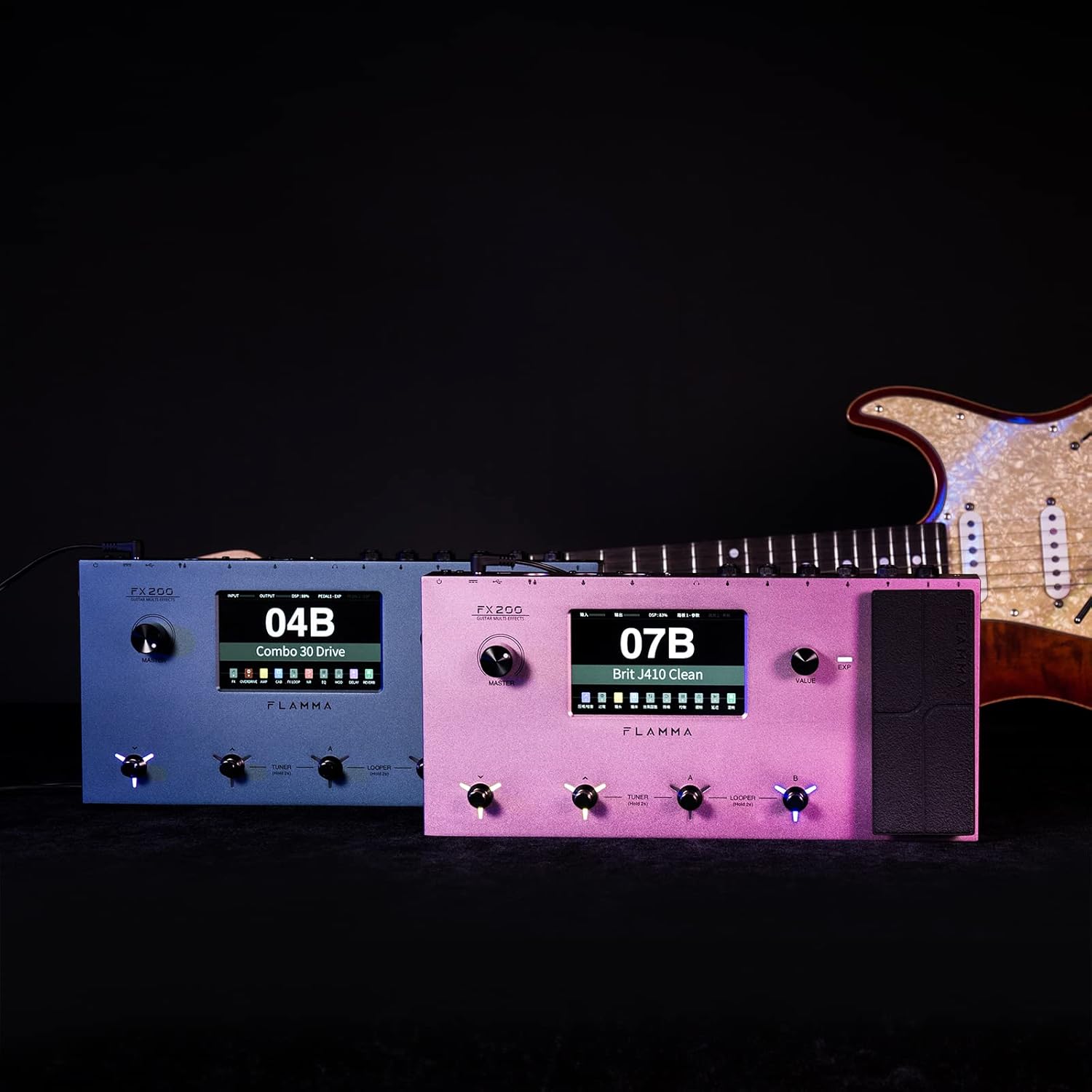 FLAMMA FX200 Multi Effects Guitar Processor with 5” LCD Touch Screen Programmable MIDI Port Extensive I/O Support Modules Order Changing USB Audio Recording 58 Preamp Models 30 Cabinet Simulations