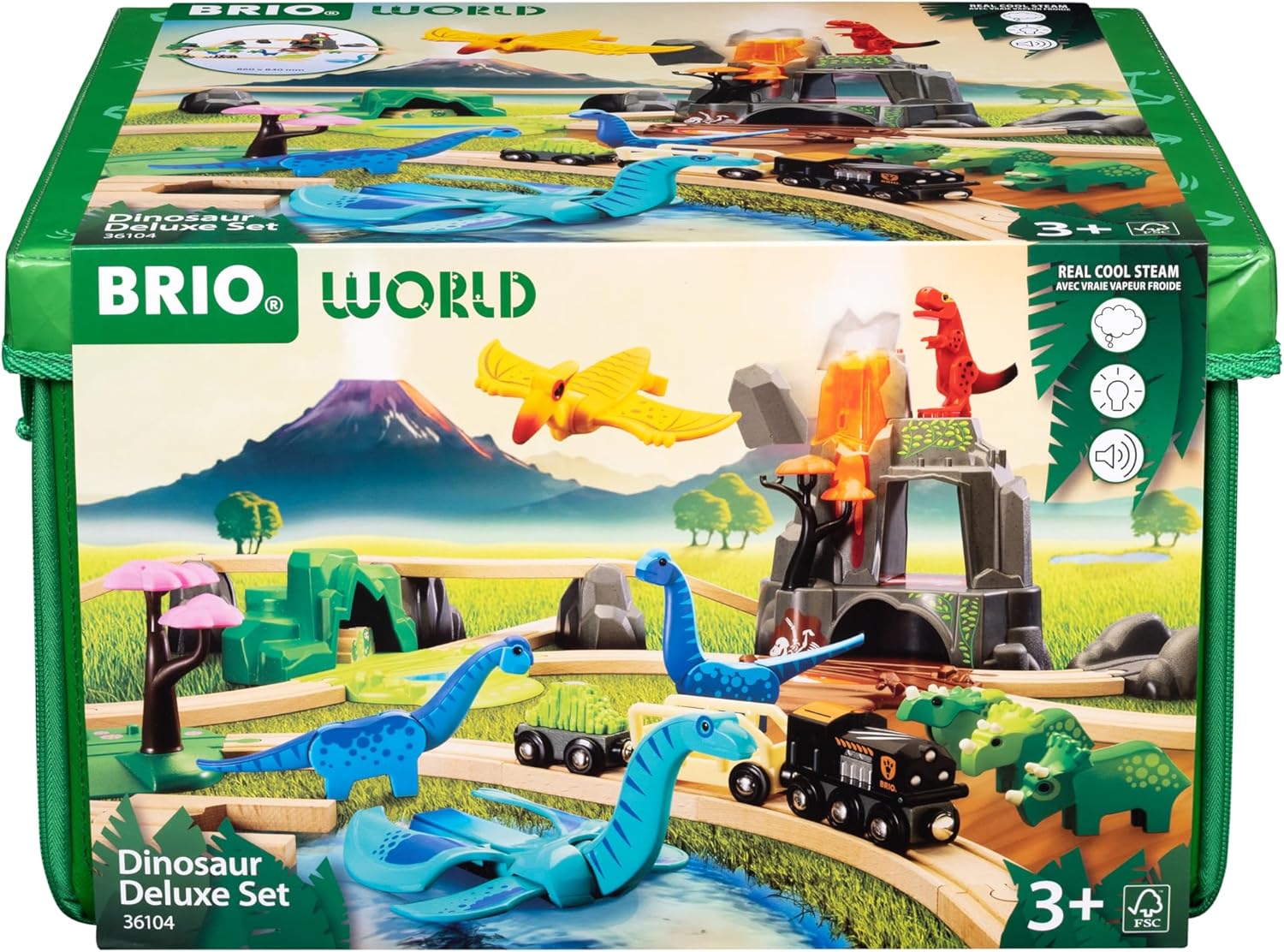 BRIO World Dinosaur Deluxe Set - 44-Piece FSC-Certified - Wood Train Set & Accessories - Works with All Wooden Train Sets - Dinosaur Train Engine, 2 Wagons, 8 Dinosaurs, Tracks & More - Kids Ages 3+
