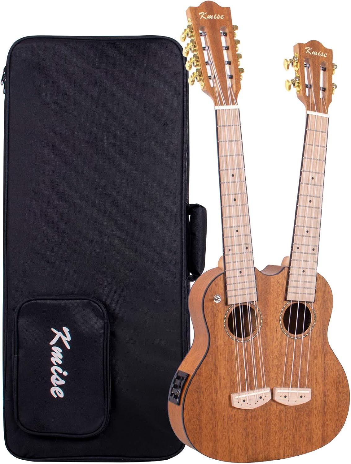 Double Neck/Headstock Ukulele,Kmise Electric Tenor Ukulele,Custom Made Ukelele for Professionals,4&8 String Mahogany Instrument with Gig Bag