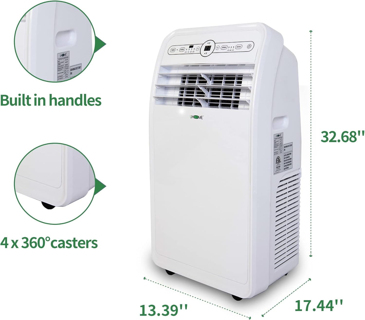 Uhome 12000 BTU Portable Air Conditioner with Heater up to 400 Sq. Ft, Ac Heater Combo Window Unit, Portable AC Unit with Dehumidifier & Fan, Cools & Heats,Remote Control and Window Kit Included,White