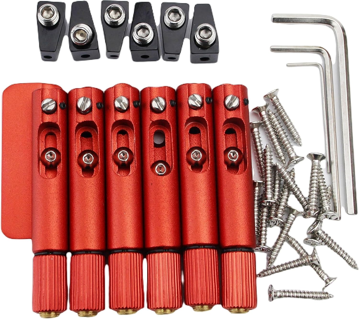 Guyker Single Fixed Brass Fan Guitar Bridge – 6 String Headless Fixed Fanned Bridges for Electric Guitar, Red