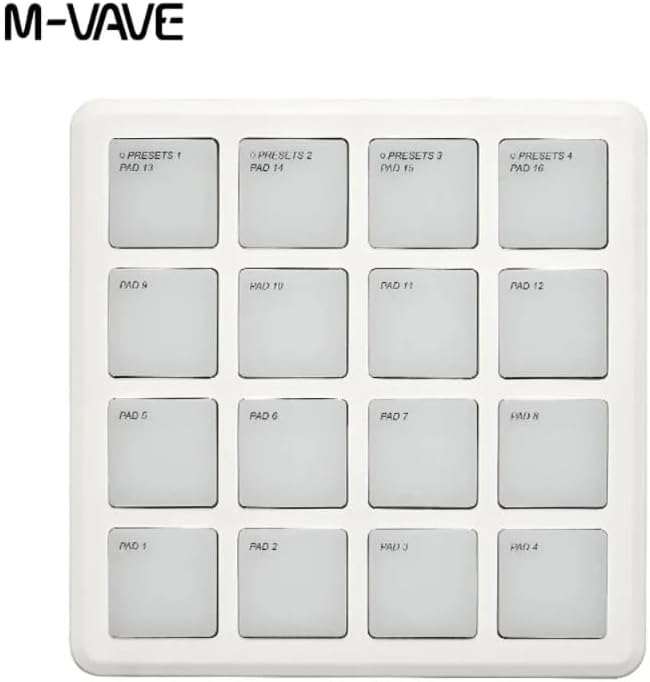 Portable Wireless MIDI Pad Controller — 16 Velocity Pads, Bluetooth & USB MIDI, Note Repeat & Macro Knobs, Ultra-Compact Pocket Design