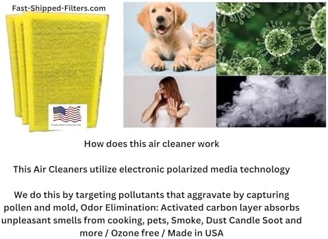 Fast-Shipped-Filters 3 Pack Designed to Fit with 20x25 Dynamic electronic air cleaner replacement polarized filter pads refill Yellow