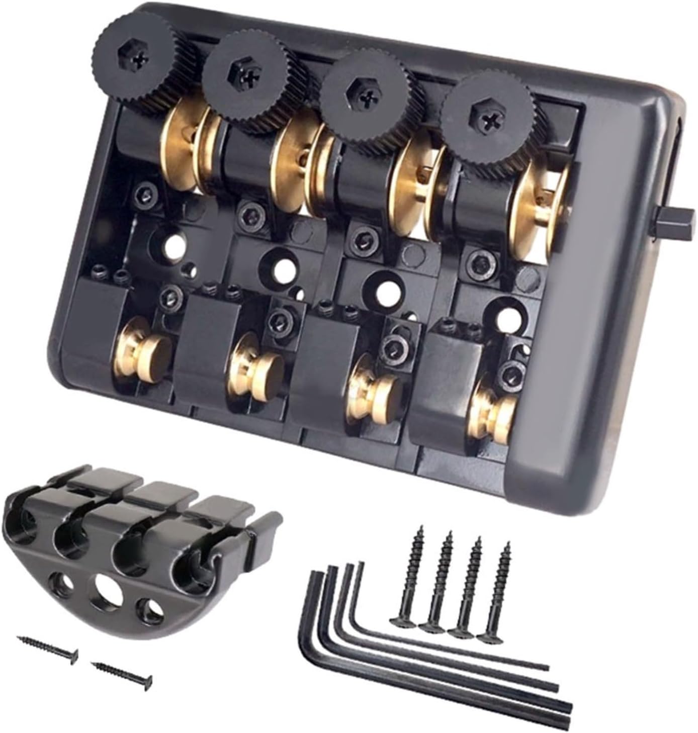 Travel Bass Bridge Professional Travel Bass 4 Strings Headless Bass Roller Saddle Guitar (Black)(Black)