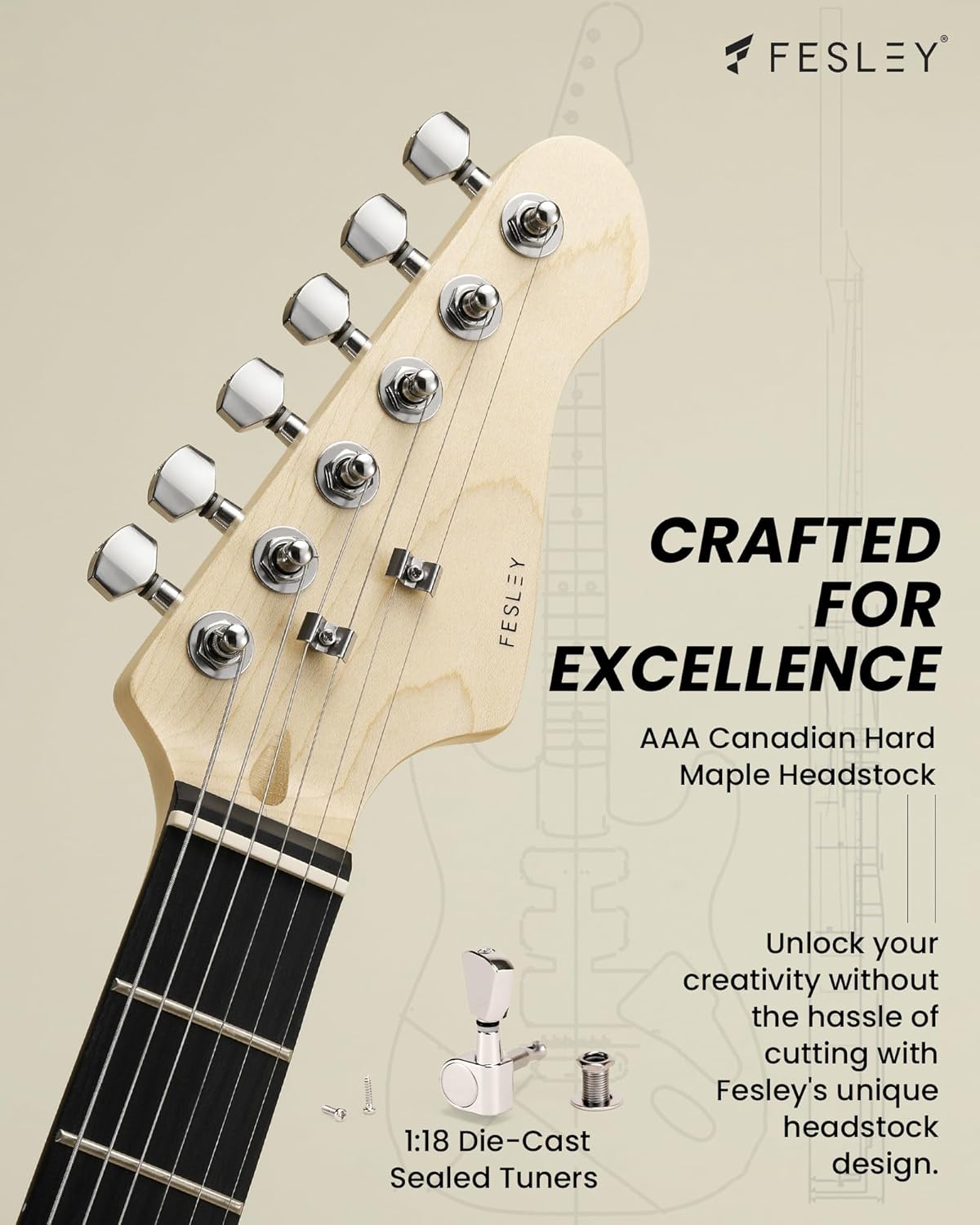 Fesley DIY Electric Guitar Kit with Mahogany Body/Maple Neck,6 Strings Electric Guitars,DIY Guitar Kit with Purpleheart Fretboard,SSS Pickups,ST Style Beginner Guitars, Build Your Own Guitar Kit