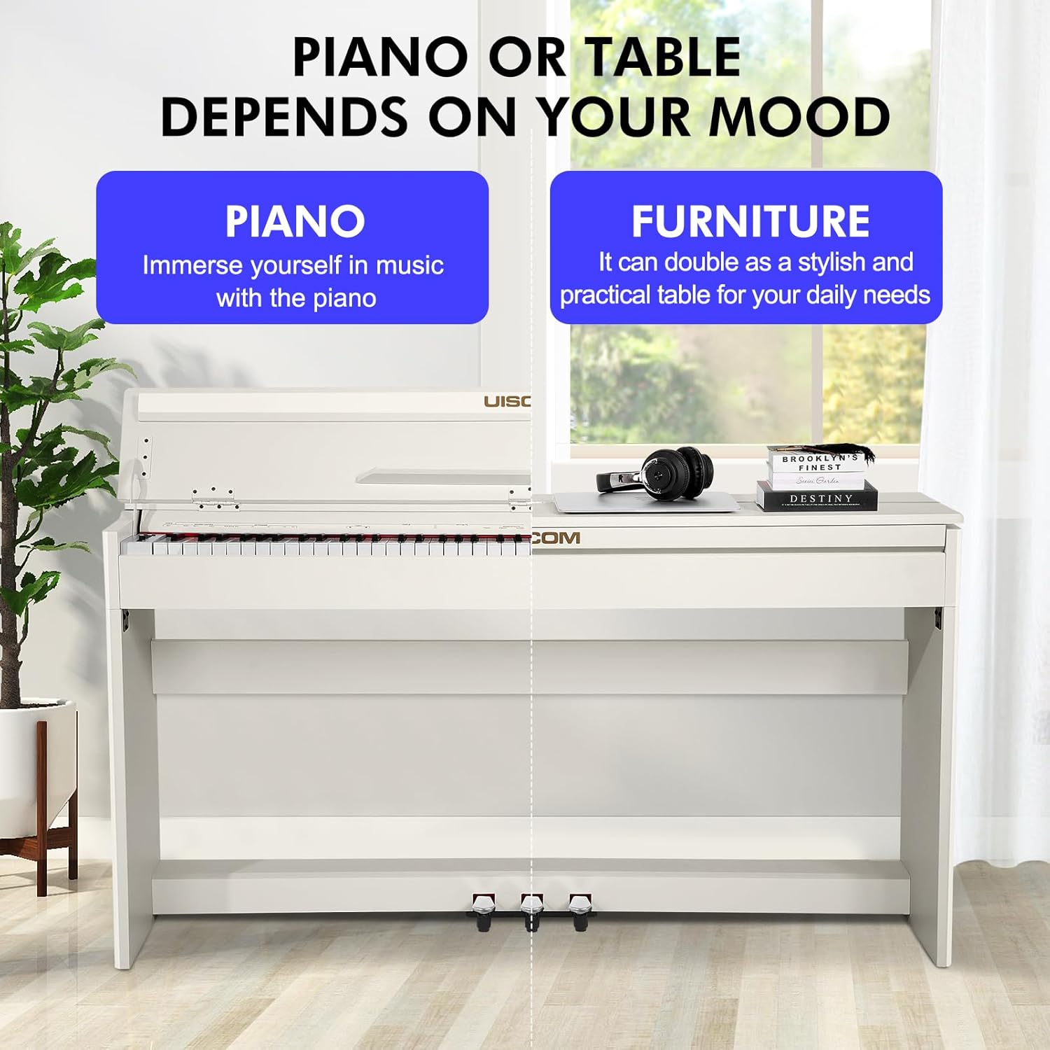 Digital Piano 88 Key Semi-Weighted Full-Size Electric Keyboard Comes with Headphones,Classic Household/Piano Lessons Furniture Stand and Triple Pedals Beginner's Course,White