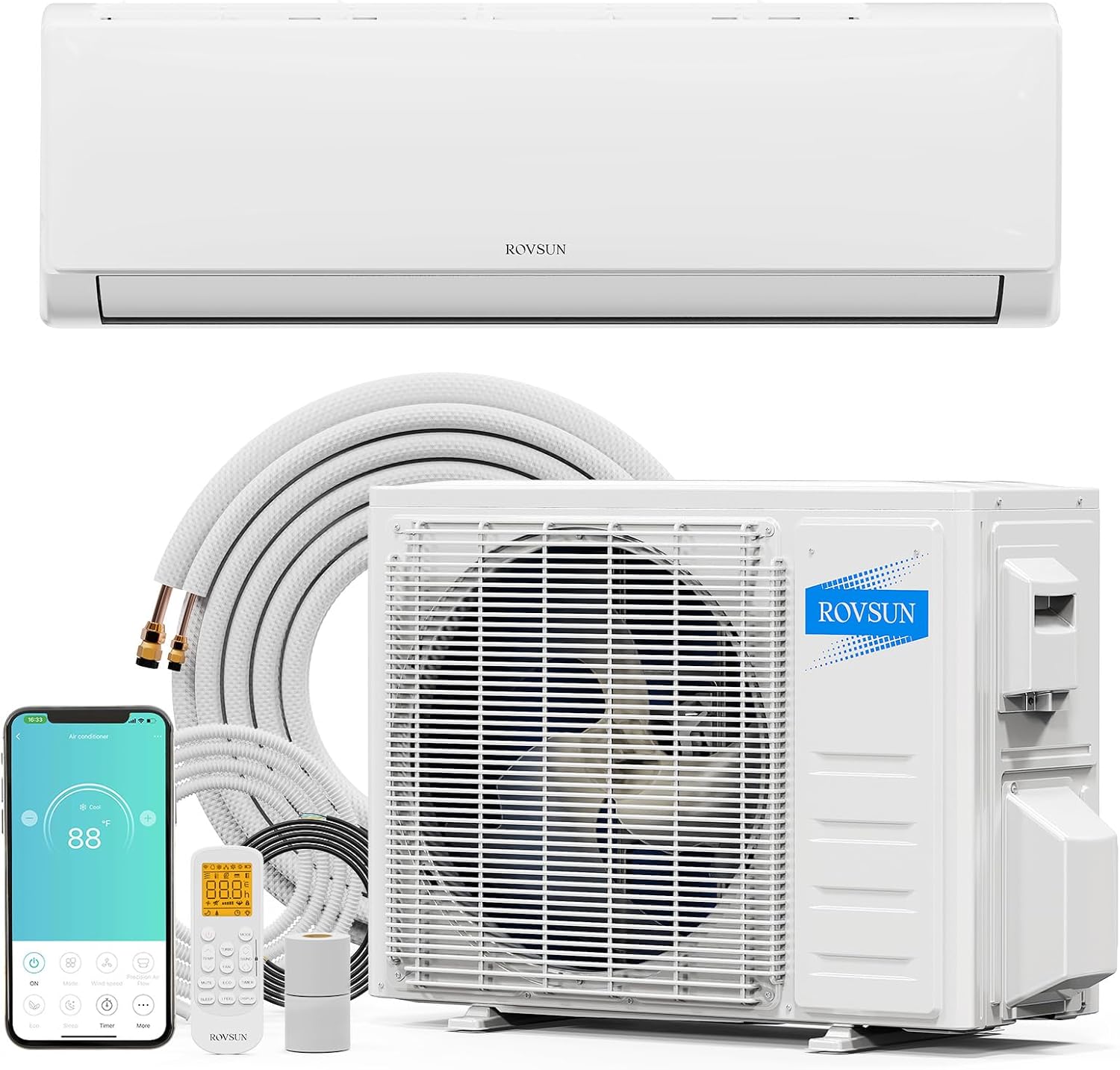 ROVSUN 12000 BTU Wifi Enabled Mini Split Air Conditioner & Heater with Inverter, 21 SEER2 Energy Saving 115V Ductless Split AC Unit with Pre-Charged Condenser, Heat Pump & Installation Kit
