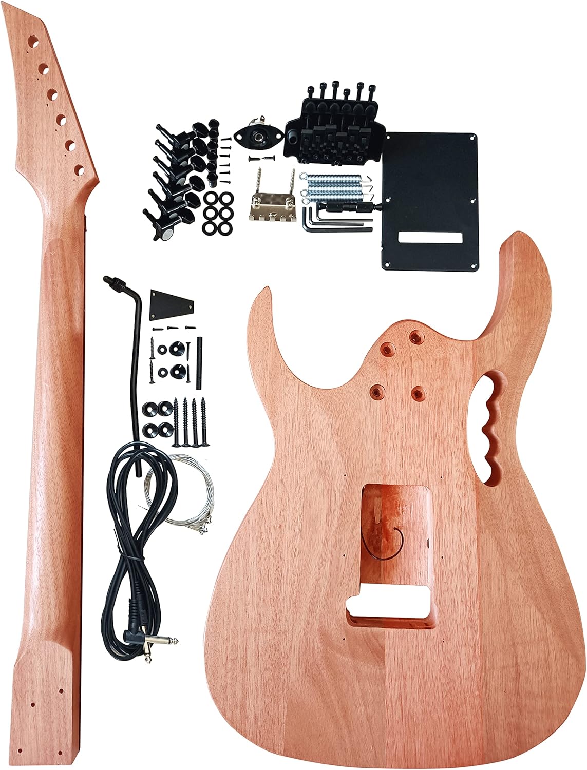 sdwutong Unfinished Electric Guitar Kit Set Electric Guitar Kits in IBZ Style - Mahogany Body and Neck - Rosewood Fingerboard and All Components Included (7V)