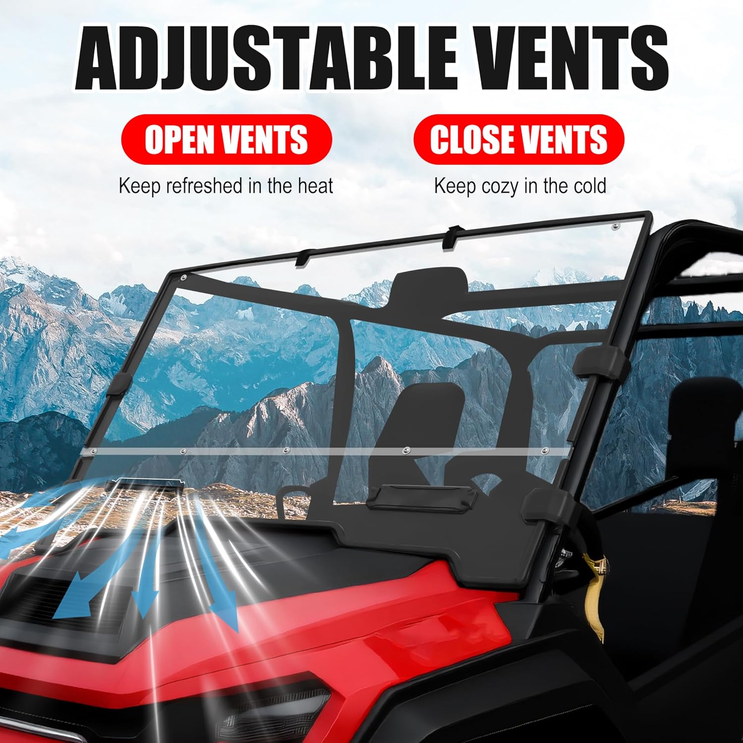 Front Full Windshield for Honda Pioneer 1000 2016-2025, Combined Clear Vented Hard Coated Windshield Front Window Full Windscreen for Honda Pioneer 1000-3 1000-5 1000-6 2016-2025 Accessories