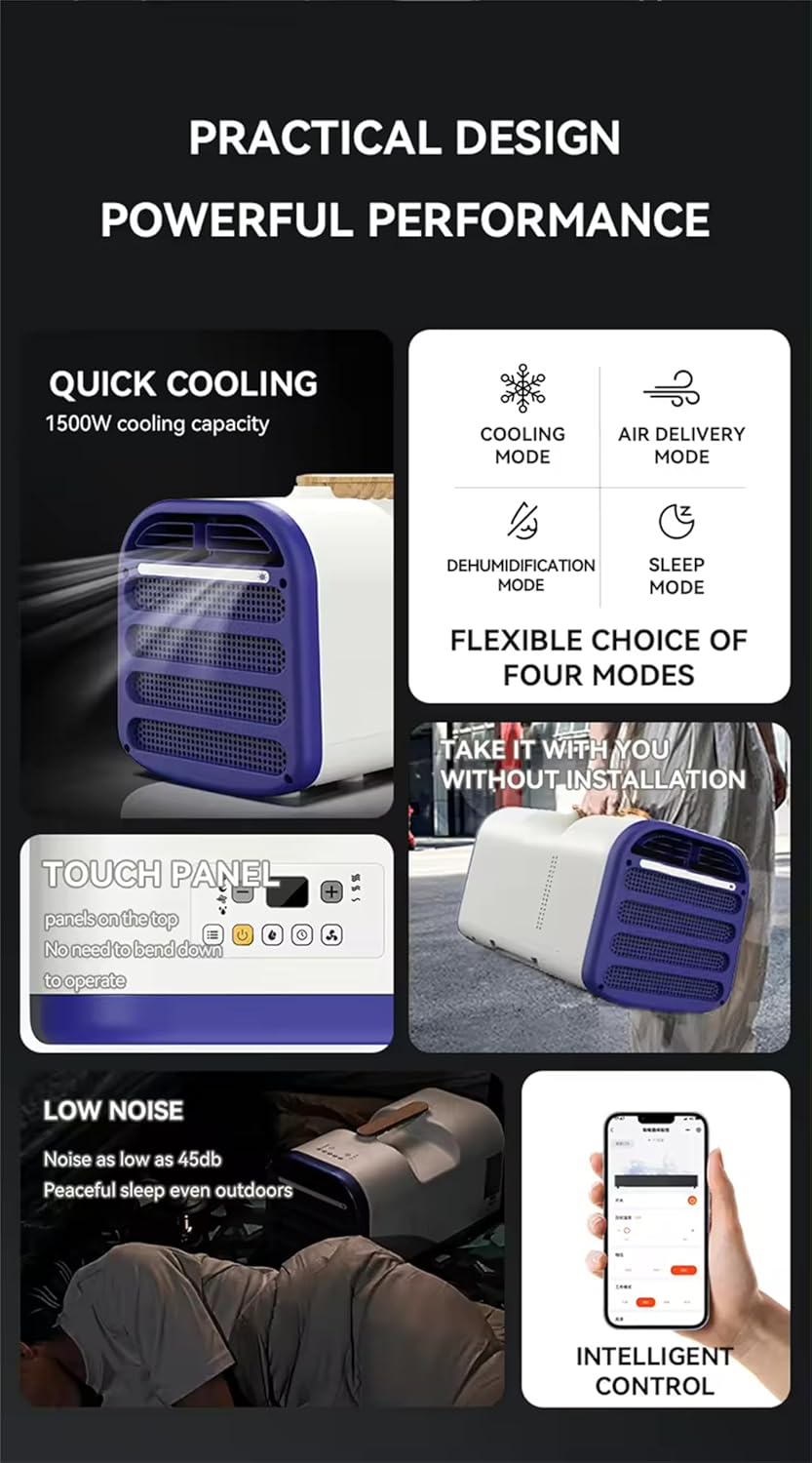 Tent Air Conditioner, 5200BTU Portable Air Conditioner for Camping, Fast Cooling Units with Ambience Light, 4 Adaptable Modes, for Truck Outdoor/RVs/Fishing or Pet