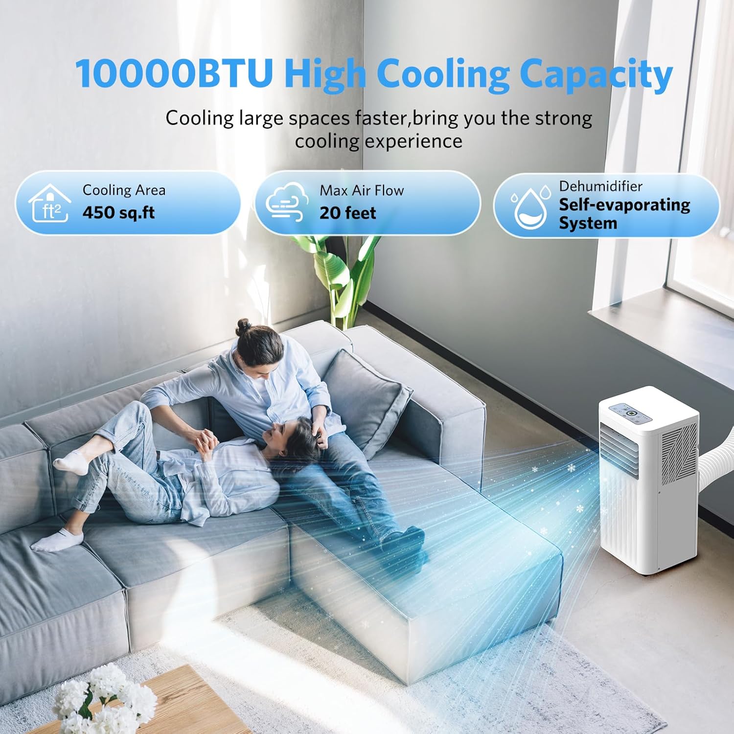 10000 BTUs Portable Air Conditioners with cooling/dehumidification/fan/sleep mode,4-IN-1 Portable AC with 24H Timer & Remote Control & Window Kit