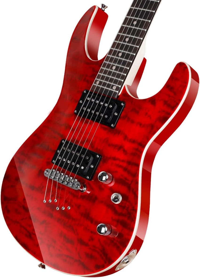 Bullfighter Electric Guitar Kit 39 Inch Full Size,6 Extra String, Picks, Gig Bag, Shoulder Strap, Cable (D170) (Red)