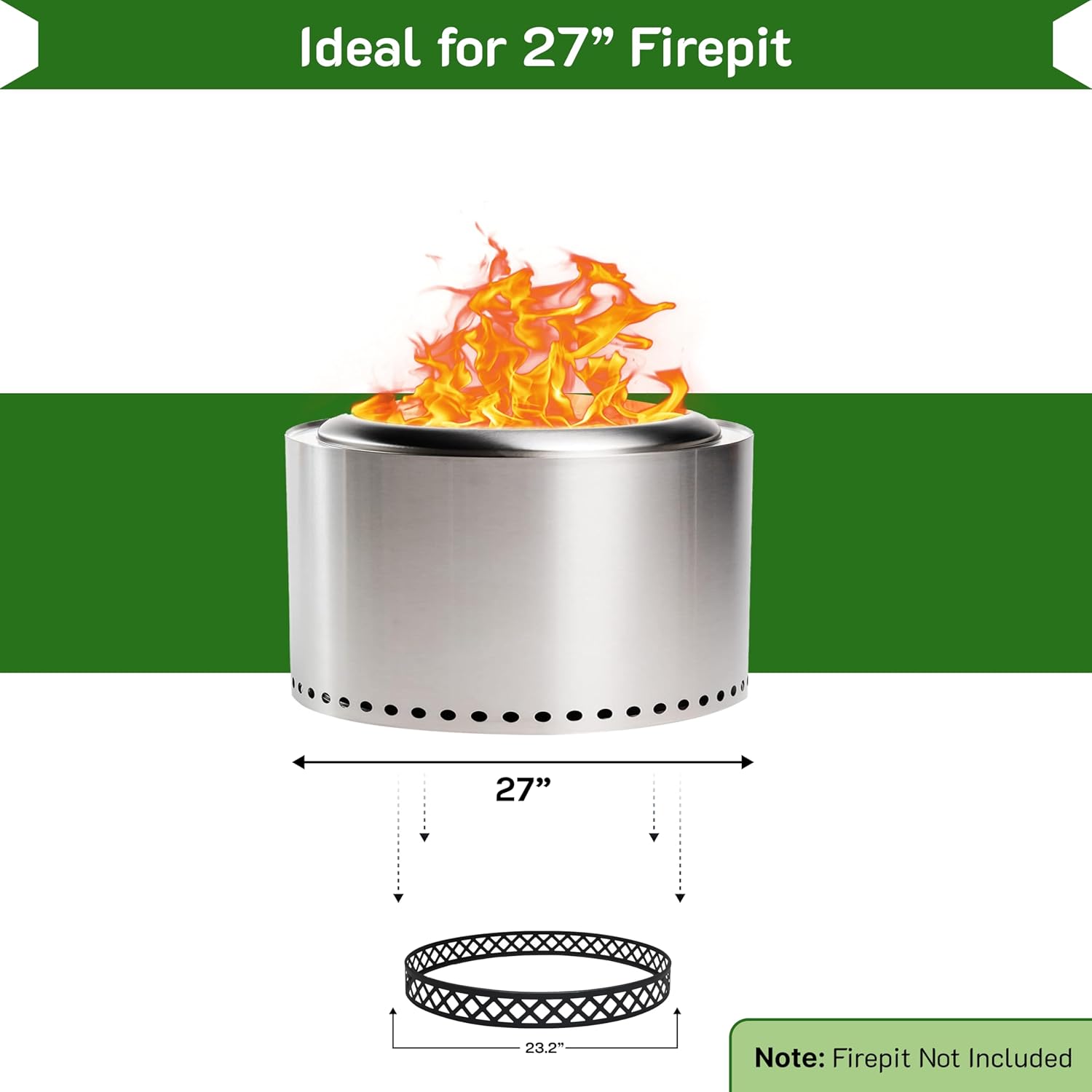 FEBTECH - 23 Inch Carbon Steel Firepit Stand - Compatible with Solo Stove Yukon and Other 27 Inch Fire Pit -Heat Resistant Portable Smokeless Firepit Accessories to Protect Firepit Surface