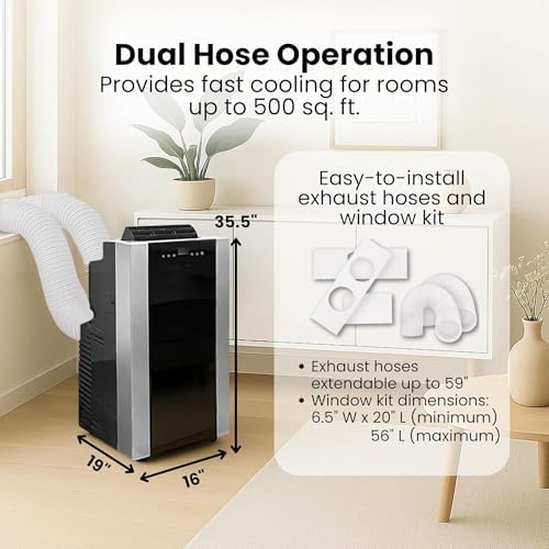 14,000 BTU Dual Hose Portable Air Conditioner with Heater, 4-in-1 Cooling, Heating, Dehumidifier & Fan, Remote Control, Fast Cooling AC Unit for Rooms up to 550 sq ft, Quiet Operation