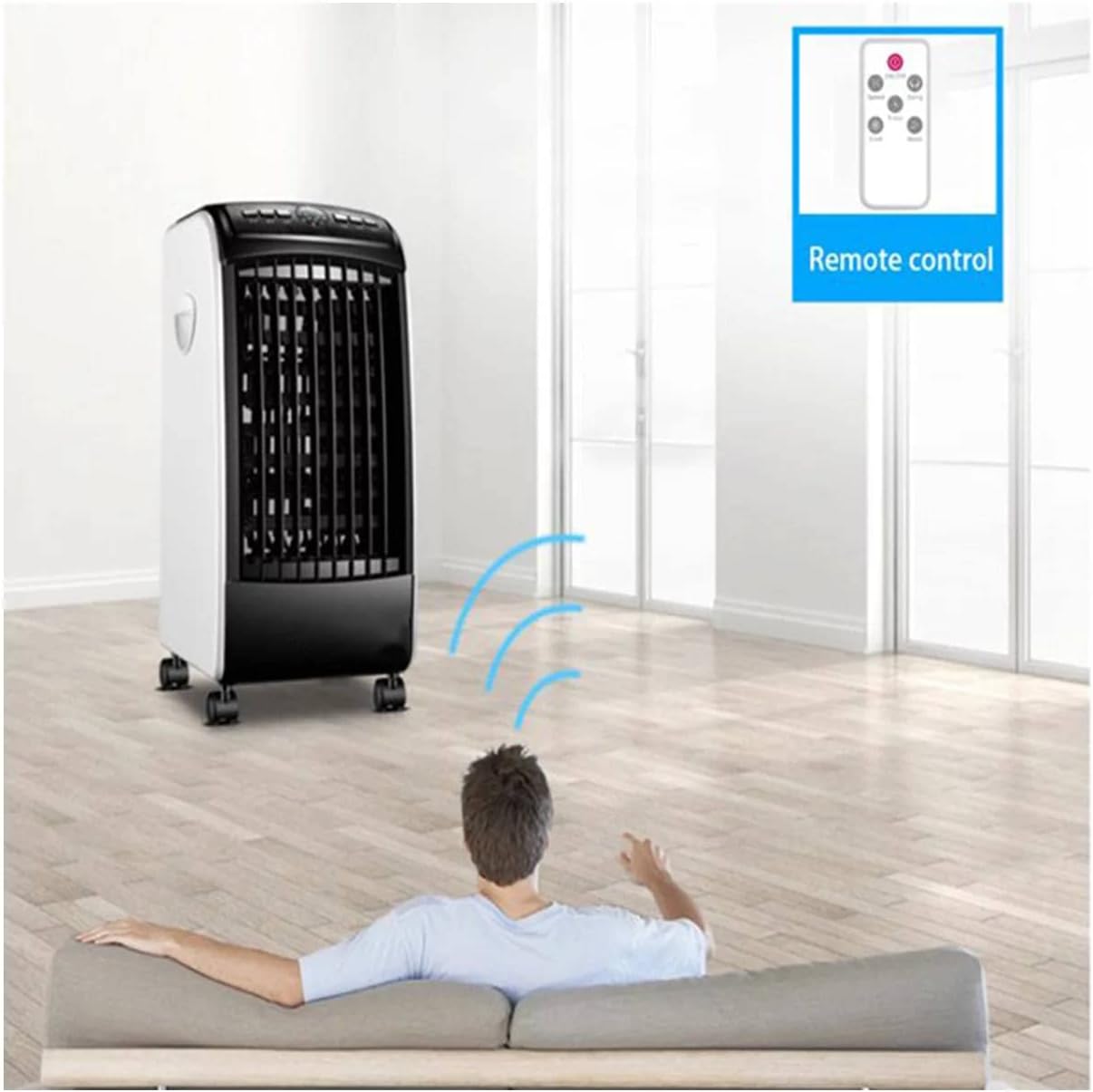 3-in-1 Evaporative Air Cooler, Tower Fan 65° Wide Range Coverage, Timer, Remote Control, 3 Quiet Speeds, 3 Mode Settings, 4L Water Tank for Indoor Home Office Dorms