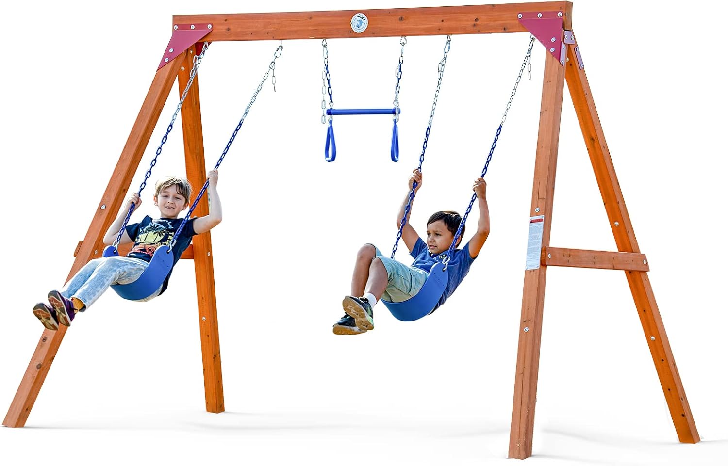 Dolphin Playground Wooden Swing Sets for Backyard, Family DIY Kit for Any Swings, Outdoor Playset for Kids with Trapeze Swing Bar and 2 Belt Swings, Heavy Duty Playground Accessories, Ages 3-10
