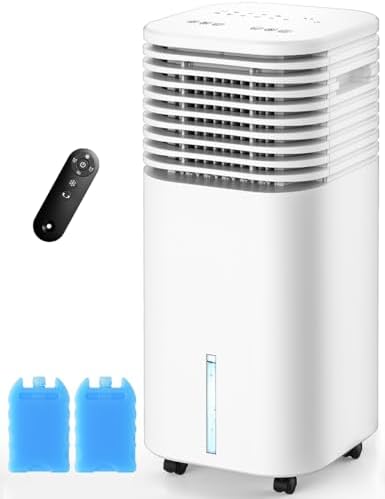 4-IN-1 Portable Air Conditioners, Evaporative Air Cooler w/4 Modes & 3 Speeds, 15H Timer for Smart Auto-off, 2-Gal Tank for 20H Cooling,17FT Remote,No Hose Needed,120°Oscillating Swamp Cooler