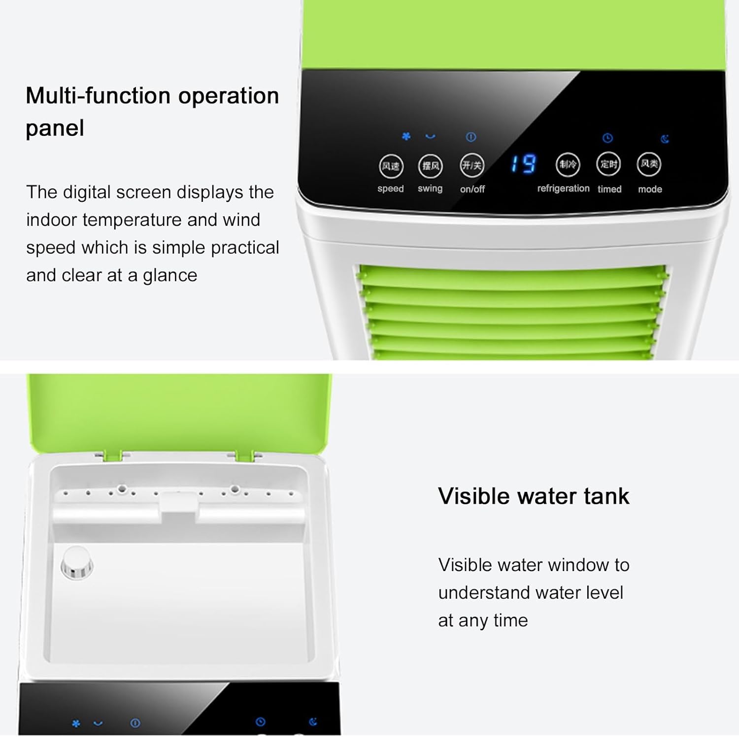 Portable Air Conditioners with LED Control Panel, Quiet Air Conditioner, 3 Wind Speeds Portable Air Conditioner, for Bedroom, Office(Black)