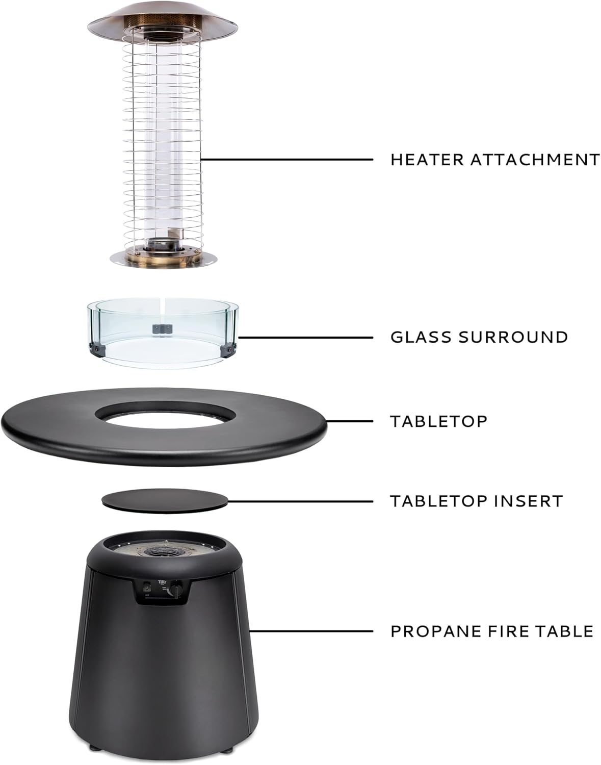 TIKI 38-Inch Customizable Propane Fire Pit Table Attachment – Modern Black Accessory for Outdoor Gas Fire Pit, Patio, and Backyard Spaces