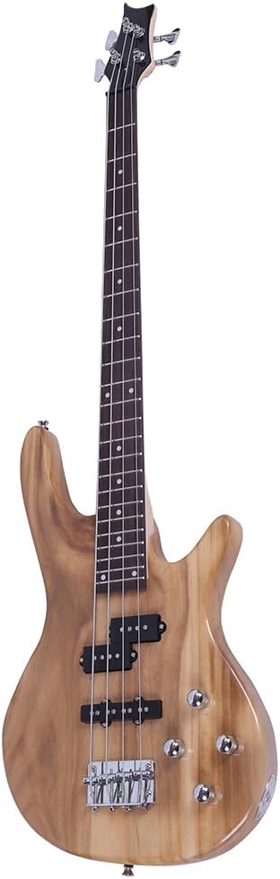 Electric Bass Guitar Kit, Full Size 4-String Bass Guitar for Beginners and Adults, Maple Neck & Rosewood Fingerboard, Right-Handed, Includes Cable & Wrench (Burlywood)