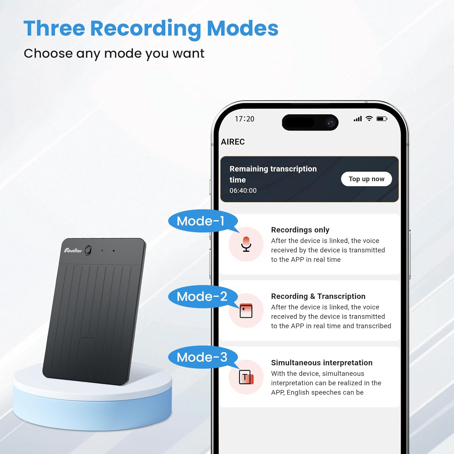 AI Voice Recorder, Transcribe & Summary Voice Recorder with Playback, Digital Voice Recorder Supporting Real-Time Translation in 59 Languages, Audio Recorder for Lectures, Meetings, 64GB Memory