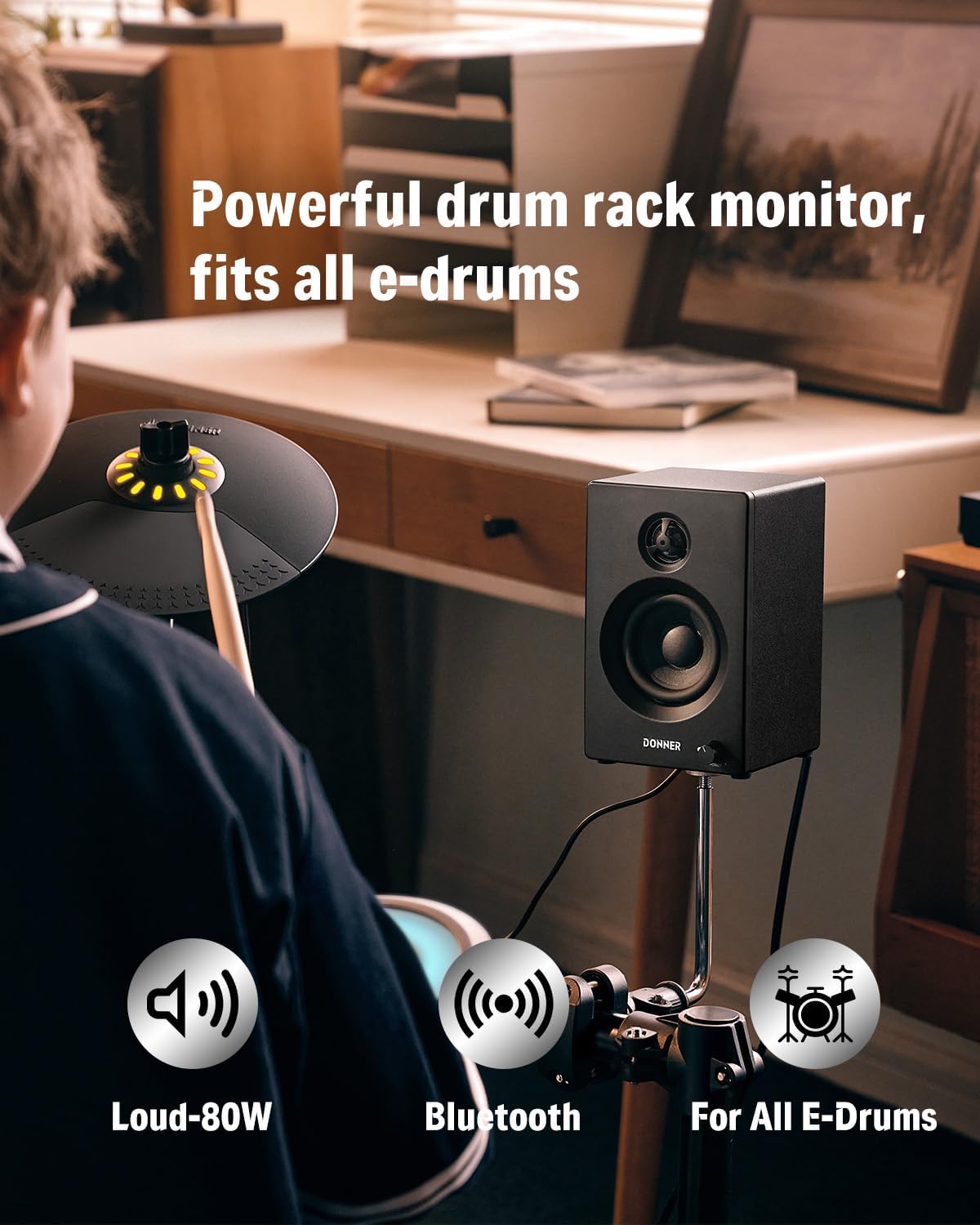 Donner Electric Drum Amplifier Wireless, Bluetooth Drum Amp, Mini Rack-Mountable Monitor Speaker for Beginners to Practice at Home