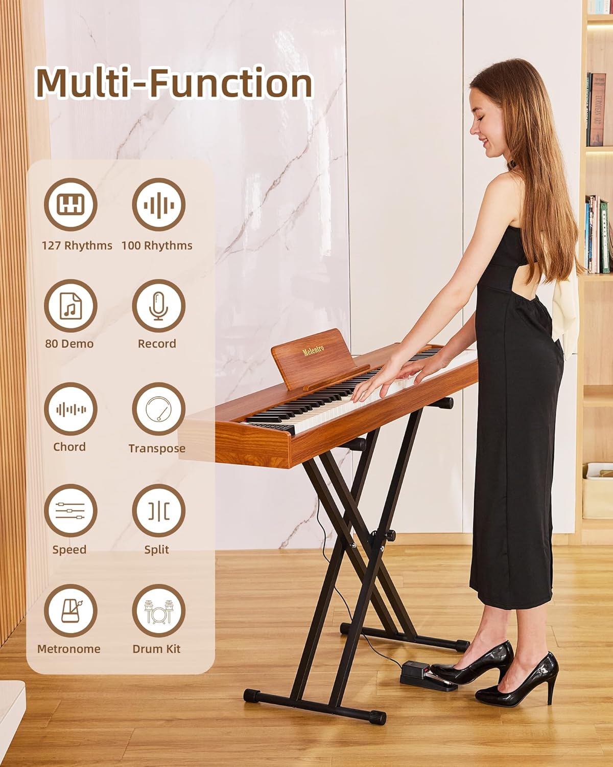 Digital Piano 88 key Semi Weighted Keyboard With X Stand & Sustain Pedal, Full-Size Beginner Electric Piano For Bluetooth, Headphone Mode, USB-MIDI