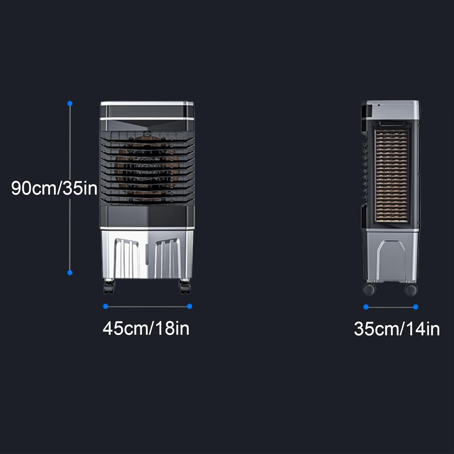 Indoor Swamp Cooler Fan, 3 In 1 Portable Air Conditioners, 10 Gallon Tank, 120° Oscillation, 4 Ice Packs, 12H Timer, Remote, 3 Modes & 3 Speeds Air Cooler for Room Cooling(90cm/35in)