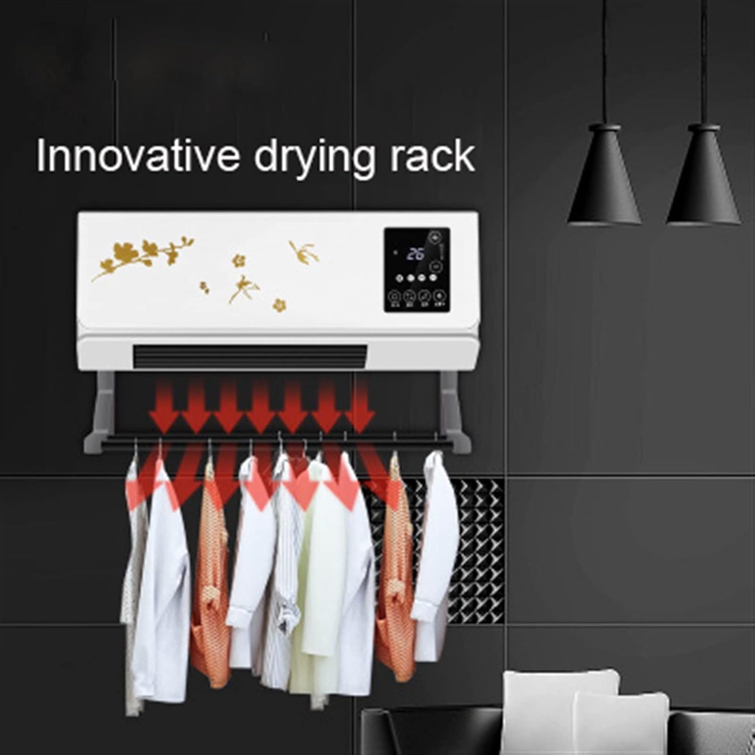 Space Heater 2000W Wall Mounted Air Cooler Conditioner Heater Fan Heating Cooling Room Bathroom Waterproof Remote Timing Air Conditioning Fan Electric Heaters, Gold